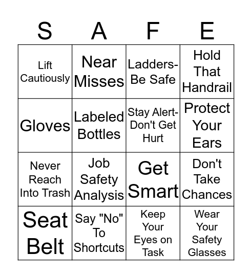 Safety BINGO 2016 Bingo Card