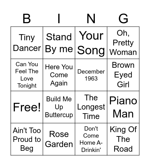 Music Bingo Part 8 Bingo Card