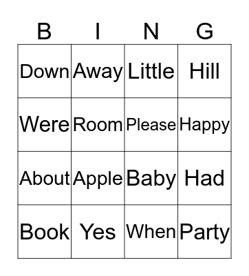 First Grade Bingo Card