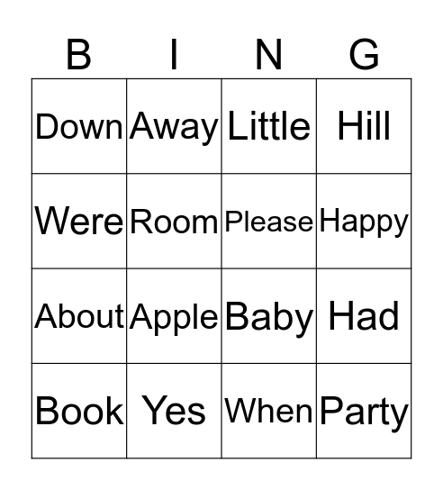 First Grade Bingo Card