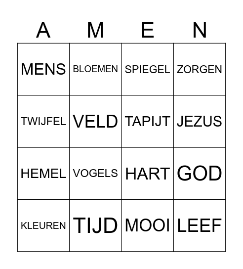 Dienst in de kas Bingo Card