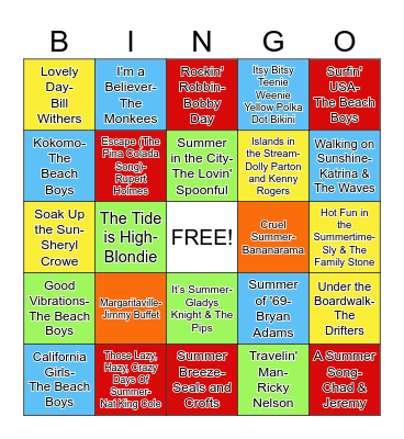 Summer Songs! Bingo Card