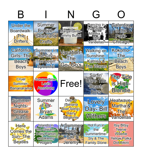 Summer Songs! Bingo Card