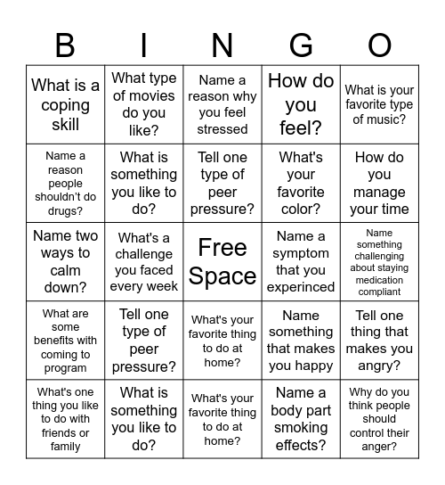 Life Skills Bingo Card