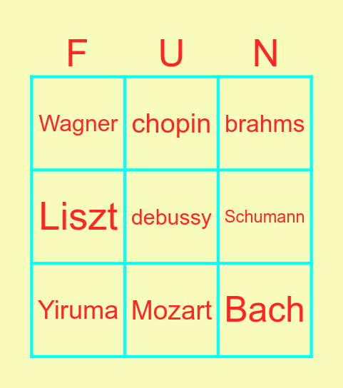 Musiccian Bingo Card