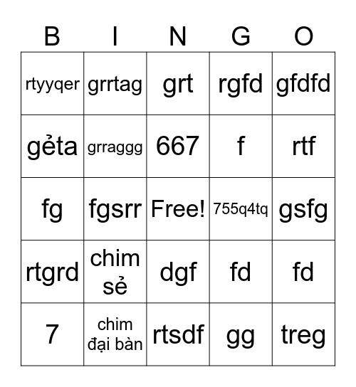 loài chim Bingo Card