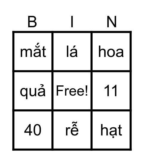 ôn tập hè Bingo Card