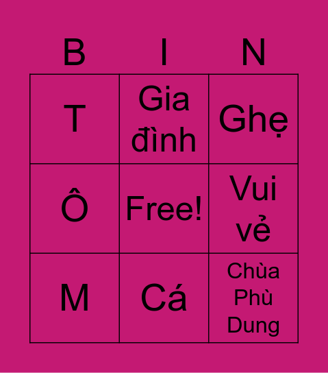 MÙA HÈ YÊU THƯƠNG! Bingo Card