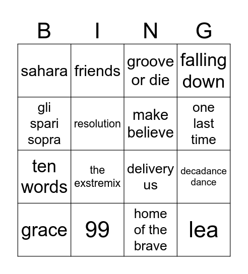 Bingo spettacolo Bingo Card