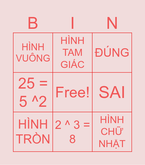 TOÁN HỌC Bingo Card