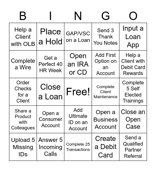 Banker Bingo Card