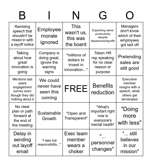 Layoff BINGO Card