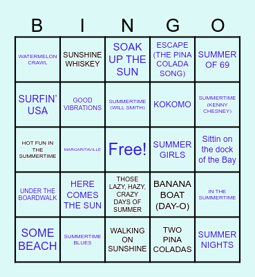 SUMMER SONGS Bingo Card