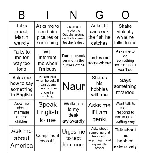 Boyfriend Bingo Card