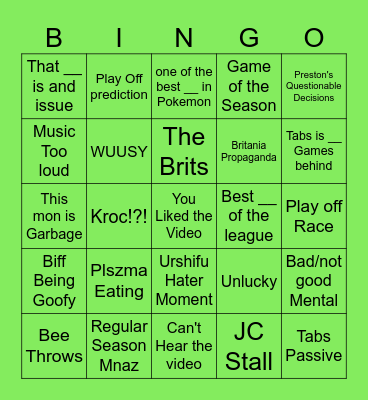 Pokemon Video Bingo Card
