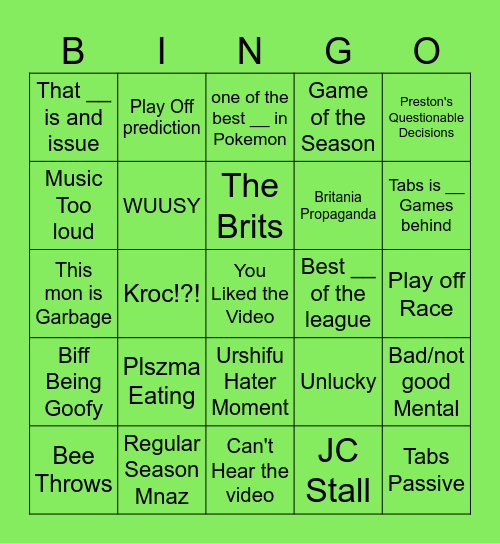 Pokemon Video Bingo Card