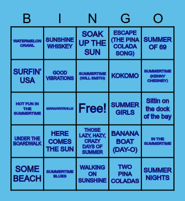 SUMMER SONGS Bingo Card