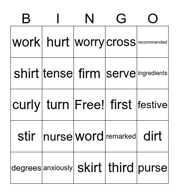 Name_________________________________ Bingo Card