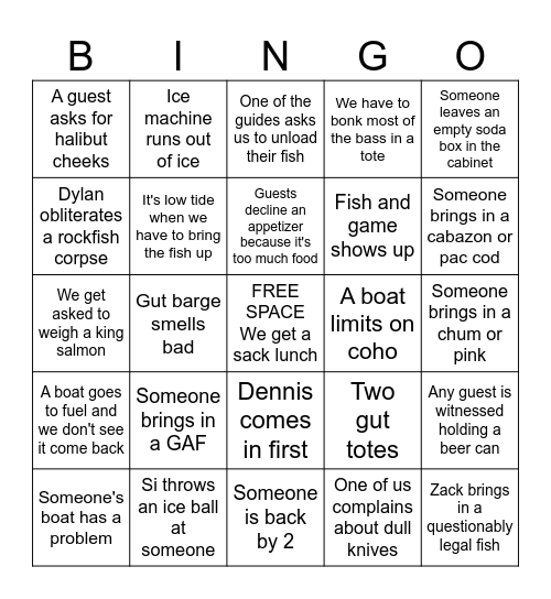 Fish Cutter Bingo Card