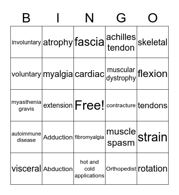 muscular system Bingo Card