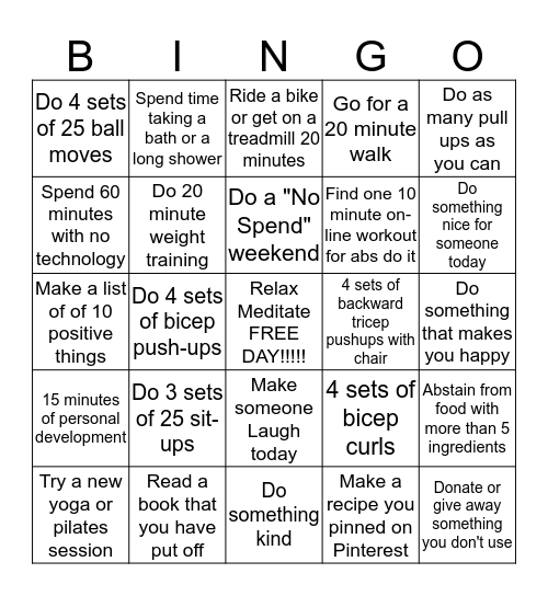 Fit Chicks 2016 Bingo Card