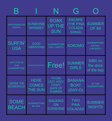 SUMMER SONGS Bingo Card