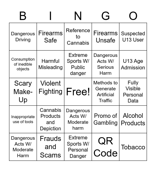 Policy Bingo! Bingo Card