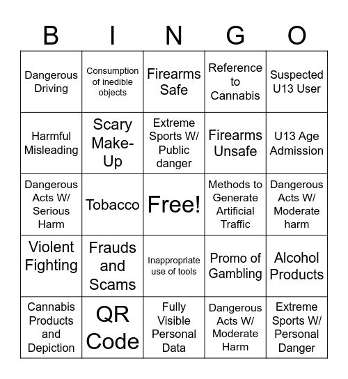 Policy Bingo! Bingo Card