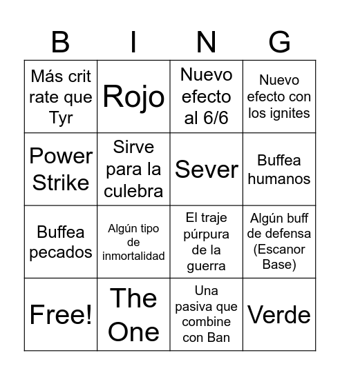 LR Escanor Bingo Card