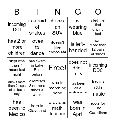 BPS New Leader Bingo Card
