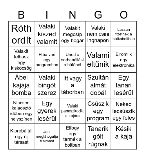 Tanari Bingó Bingo Card