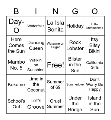 Music Bingo Card