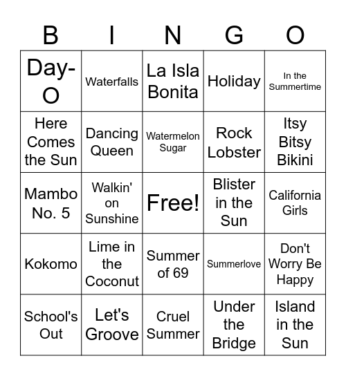 Music Bingo Card