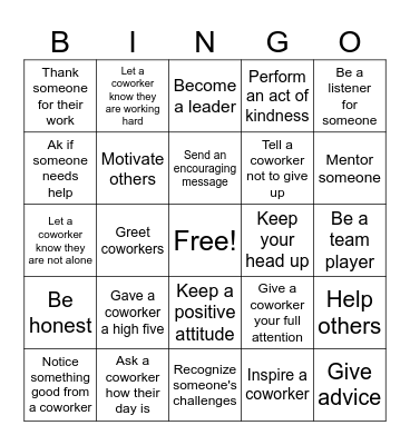 Encouragement BINGO Card