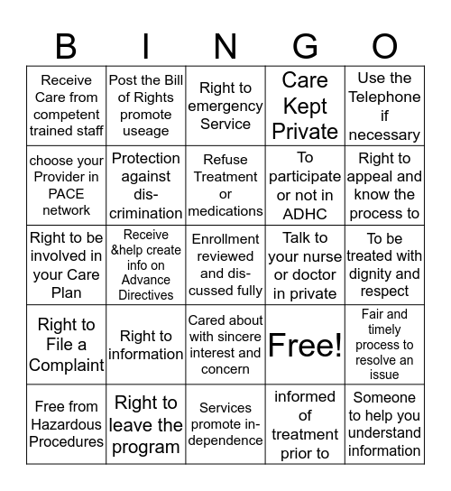 Bill of Rights Bingo Card