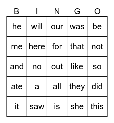 Heart Word Bingo! Bingo Card