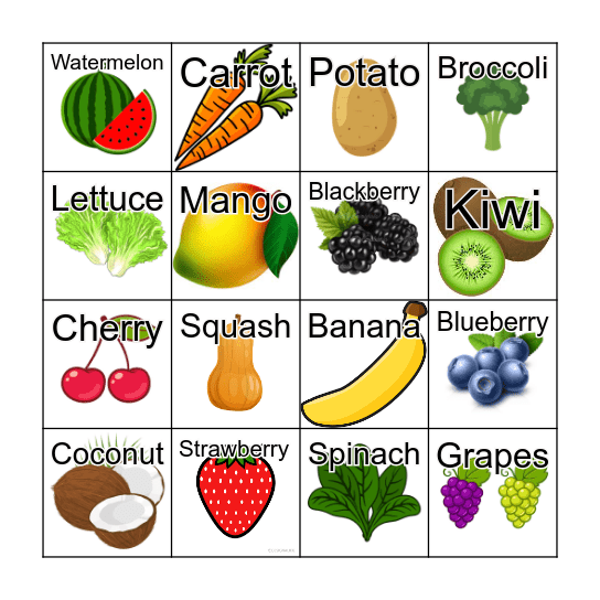 Fun Fruit & Veggie Bingo Card