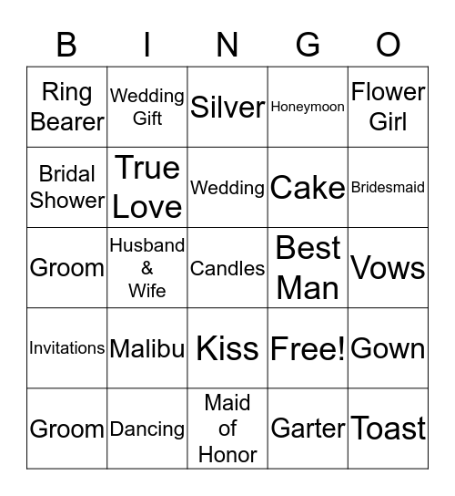 Betty's Bridal Bingo Card