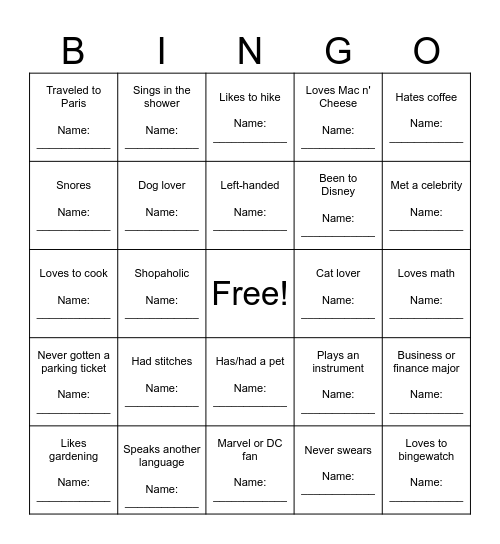 Untitled Bingo Card