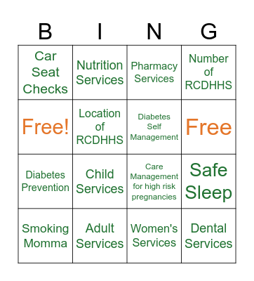 Rockingham County Department of Health and Human Services Bingo Card