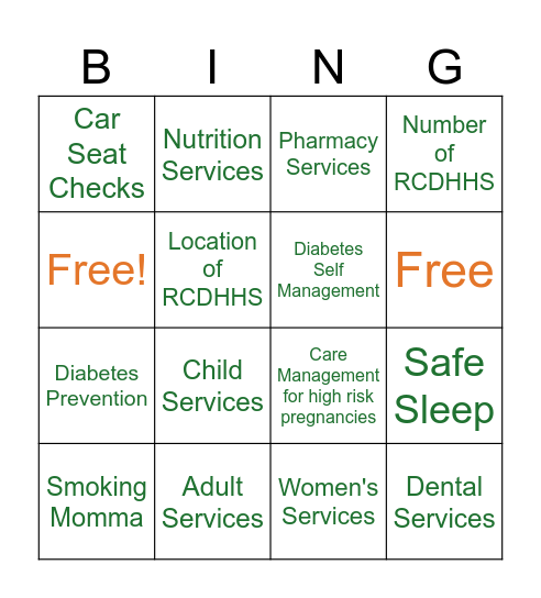 Rockingham County Department of Health and Human Services Bingo Card