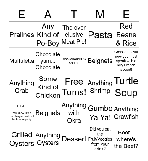 Let Them Eat Beignets! Bingo Card