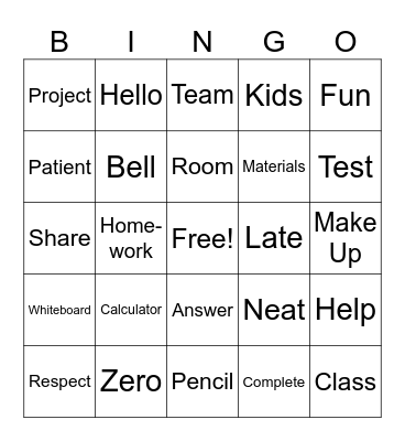 Syllabus and Class Rules Bingo Card