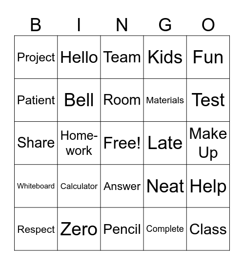 Syllabus and Class Rules Bingo Card