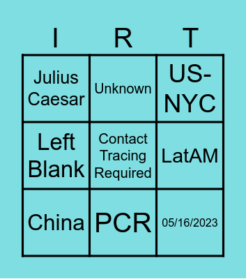 IRT Bingo 7/12/2023 Bingo Card