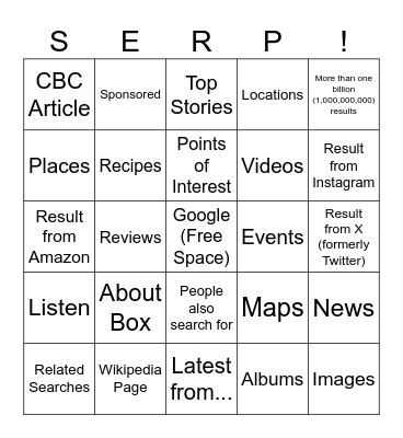 Search Engine Bingo! Bingo Card