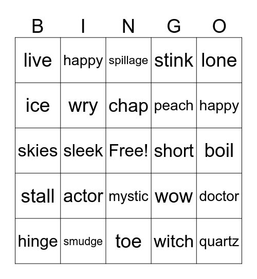 spelling Bingo Card