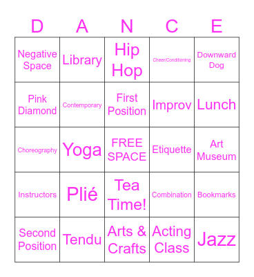 Pink Diamond Camp 2023 Bingo Card