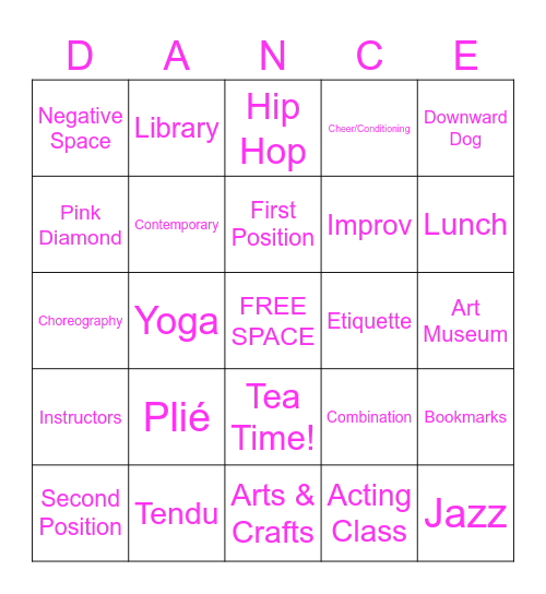 Pink Diamond Camp 2023 Bingo Card