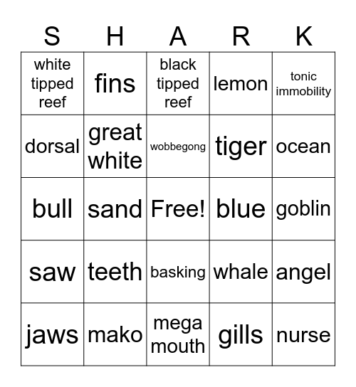 Shark Week!!! Bingo Card
